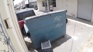 Nude photo shooting near the garbage bin, nobody suspected a thing