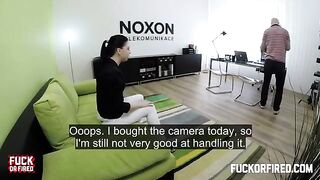 Brunette woman fucked at the casting on the table