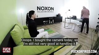 Brunette woman fucked at the casting on the table