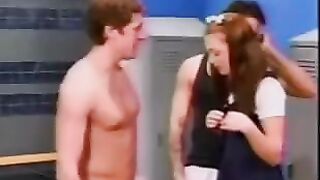 A cute schoolgirl got caught in a locker room and had to engage in intimate acts