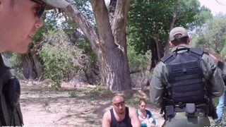 The old lady is fucking with a soldier in the pickup