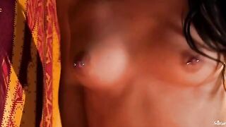 Fingered cunt of a girl with pierced nipples