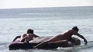 A young girl runs naked on the beach and shows her body