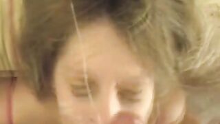 A cum shot on the girl’s face after a blowjob session