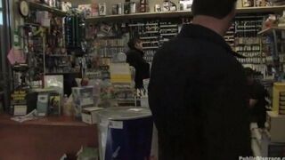 A hot girl is being roughly fucked right in the shop