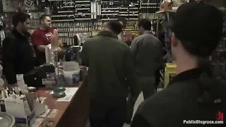A hot girl is being roughly fucked right in the shop
