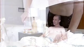 Amber Rain fucks with her husband and his friend in a steamy bedroom scene