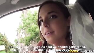 A hot bride has sex with a taxi driver in his car