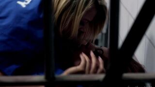 Two girls fucked by a guy in the prison cell, this is how they started to lick each other