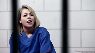 Two girls fucked by a guy in the prison cell, this is how they started to lick each other
