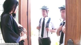 Three Jehovah’s witnesses fucked a girl with stunning features