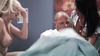 Two pretty nurses fuck with a man in the hospital corridor