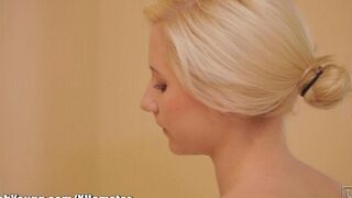 A beautiful girl had a hot shower and her body became very tender