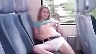 On the bus in the back seat, lifting the skirt began to iron the pussy through her panties