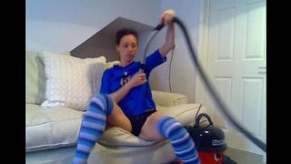 Babe comes to orgasm with a vacuum cleaner or masturbates it