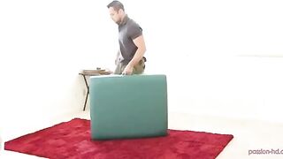 The masseur couldn't resist and fucked his client on the couch