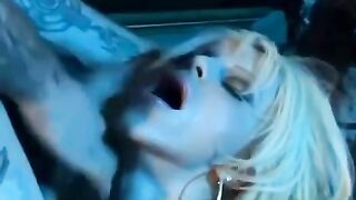 Girl in a corset and pantyhose stockings, big tits, deepthroat blowjob