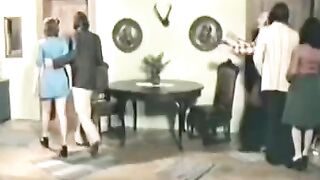 Hot retro foursome sex with a charming brunette in stockings
