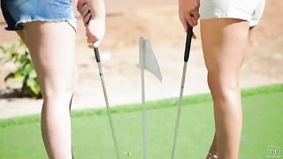 The beautiful woman lost herself in lesbian golf