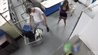 A hot girl is fucking on camera in the laundry room