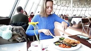 Babe caressed herself by the car and got a orgasm