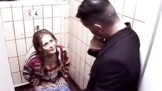 Couple fucked in the toilet of the night club, wild party sex