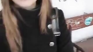 The girl is not embarrassed to do blowjob in public places