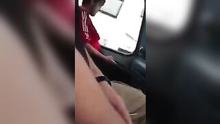A guy jerks his cock on the bus with a beautiful girl