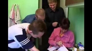 A Russian mom is getting fucked by four guys
