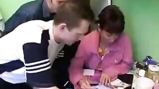 A Russian mom is getting fucked by four guys
