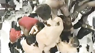 Crazy crowd fuck for sexy young chick with big boobs