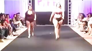 Fatty bitches in swimsuits are running on the boardwalk to attract customers
