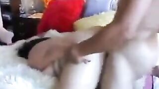 Man fucks a thick ass Asian girl with big tits on the bed