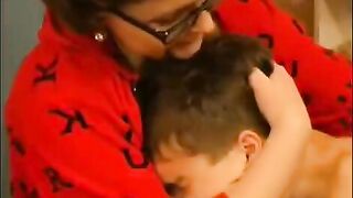 A hot woman in glasses gets a cumshot on her frame from a guy