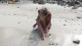 A couple enjoys private sex on the Russian beach