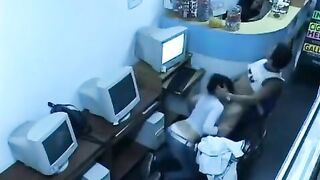 A guy almost fucked in the internet cafe by a pervert webcam