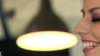 The beautiful woman in stockings has sex with a man in the ass