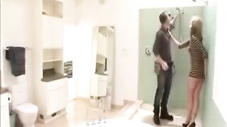 The wife fucked by plumber and her husband was watching
