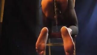 A healthy guy with a cancerous cock was caressed by his owner in pantyhose