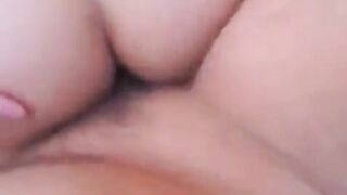 First-person creampie sex with a gorgeous girl in stockings and clothes