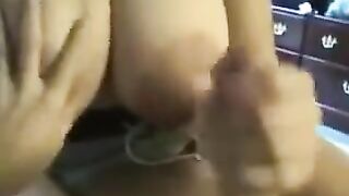 A fat woman swallows all the sperm without leaving a single drop