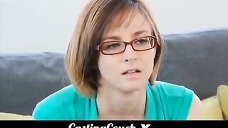 A petite teen with small tits gets fucked during a sex casting session