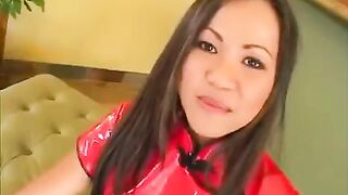 A Korean beauty makes a blowjob and gets fucked by two guys in an intense threesome
