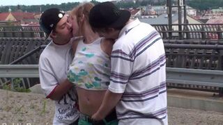 Amateur threesome action with an 18-year-old girl and her friends