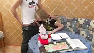 The schoolgirl was fucked by her classmate in a steamy encounter
