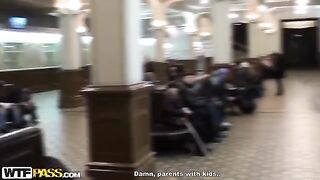 In the toilet, a Russian girl was fucked by a pick-up guy