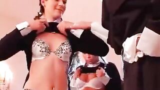 Three girls had lesbian sex under the watch of a strict nun