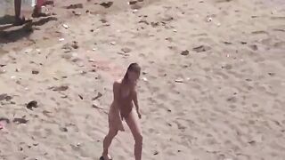 A naked couple enjoys each other on the sea