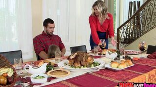 An unexpected sex threesome arose from a family dinner, featuring an intense FFM scene
