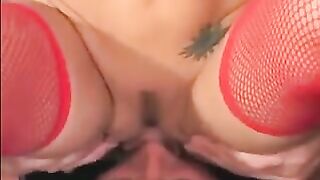 Chick in linen stockings sat on her face hard